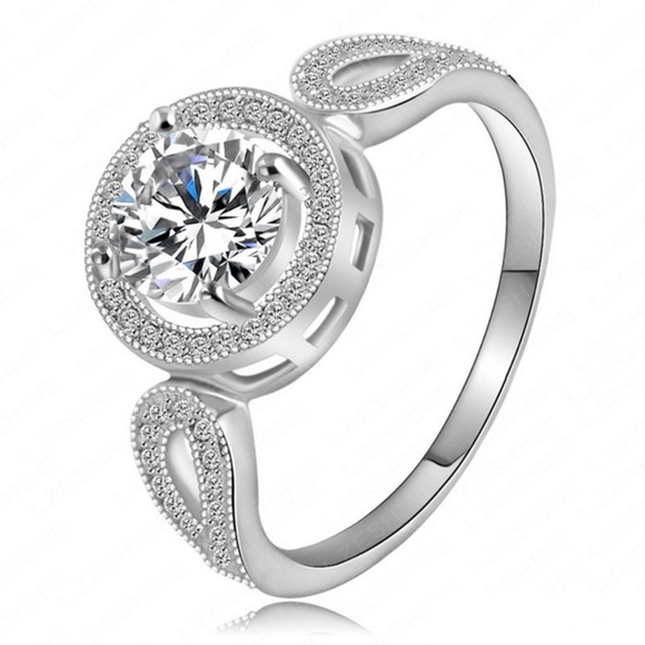 Huitan Jewelry - 925 Silver Round Cut White Sapphire Ring New